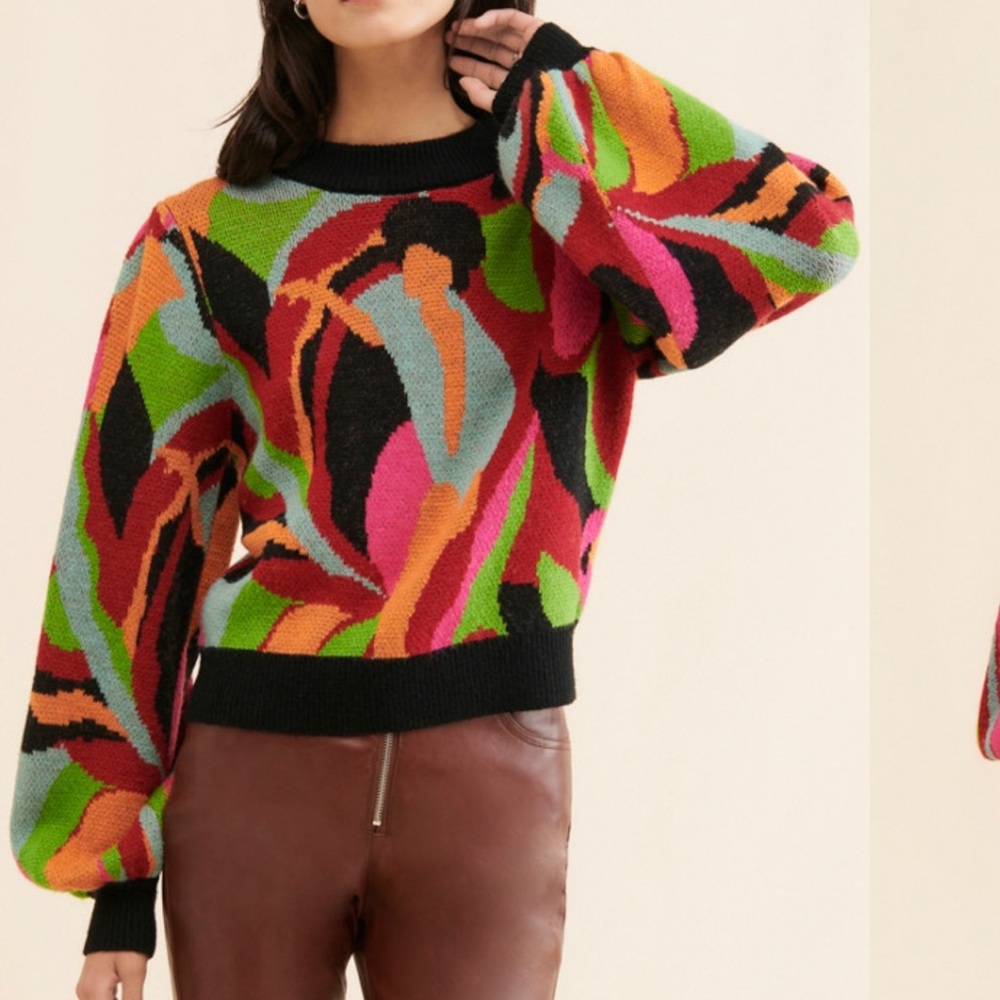 New Anthropologie x Farm Rio The Dance Multicolor Knit Sweater Sz M